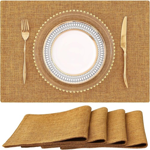 Faux cotton linen amber yellow - linen, amber/yellow